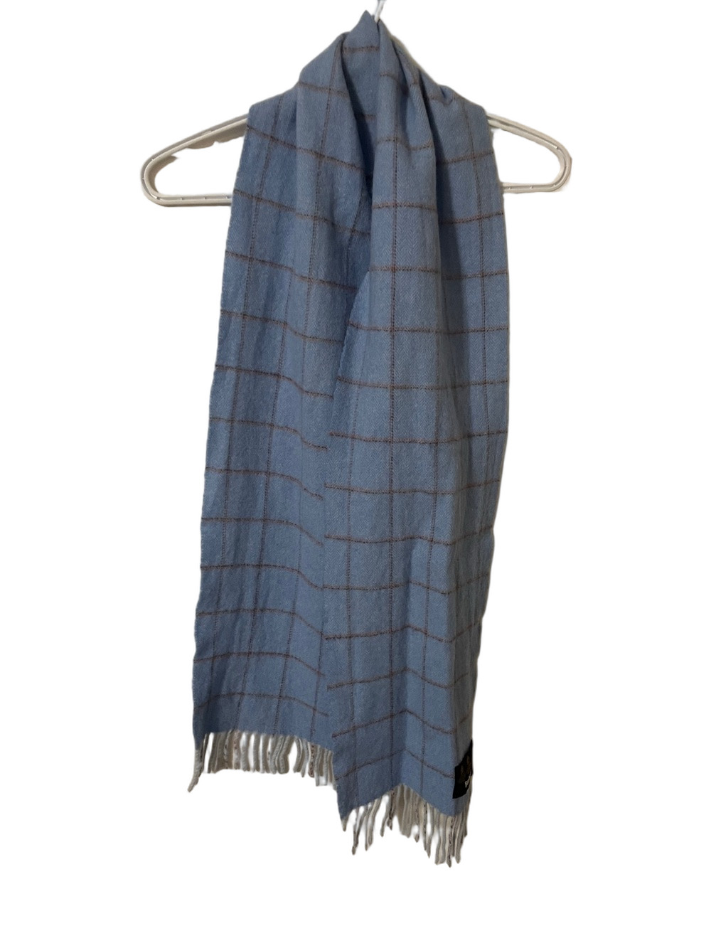 Barbour Blue Windowpane Wool Fringe Scarf